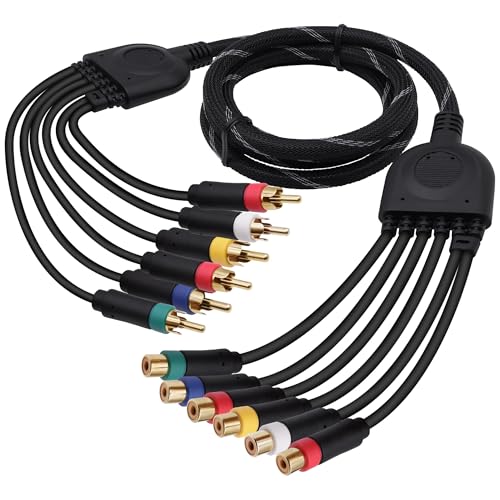 CybNemo RCA YPbPr Component Audio Video Extension Cable 6RCA Male to 6RCA Female HD Component Splitter Adapter Wire Cord for DVD, HDMI Crossover, VCR, Set Top Box -1.8M/5.9FT
