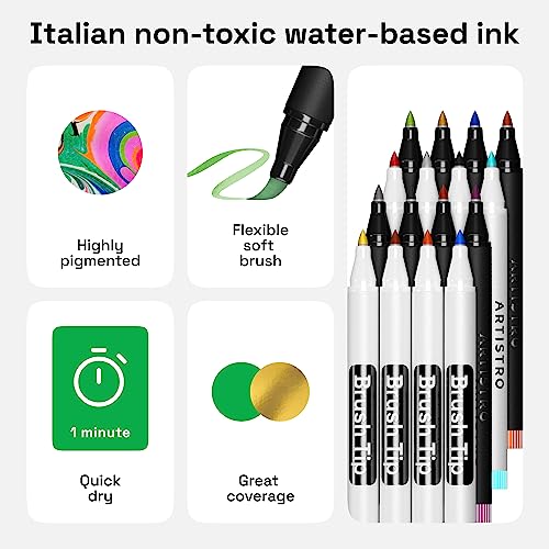 Image of ARTISTRO Paint Markers 16 Colors - Acrylic Pens for Rock, Glass, Fabric, DIY - Art Supplies - 16 Brush Tip Markers