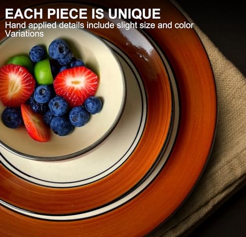 Image of Freakway Glossy Finish Brown and White Handcrafted Dinner Set Ceramic Stoneware Dinner Set of 4 Pieces | 2 Dinner Plates & 2 Serving Bowl | Dishwasher & Microwave Safe - Multicolor