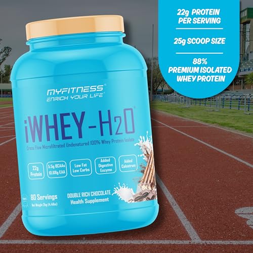 Image of Myfitness Whey Protein Isolate 500g | iWhey H2O | 88% Protein Per Serving | Added Colostrum | Added Digestive Enzymes | Whey Protein Powder (Cafe Paradise, 500g (20 servings))
