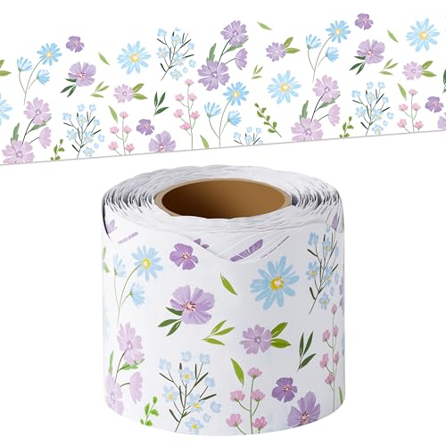Image of BeYumi Spring Wildflowers Border Trim - 65ft Spring White Wildflowers Scalloped Rolled Border Trim Daisy Flower White Wild Floral Bulletin Board Set School Classroom Chalkboard Springtime Party Decor