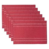 DII 100% Cotton Machine Washable, Everyday French Stripe Placemat for Dinner Parties, Summer & Outdoor Picnics, Set of 6 - Red Chambray, Placemat-13 x 19