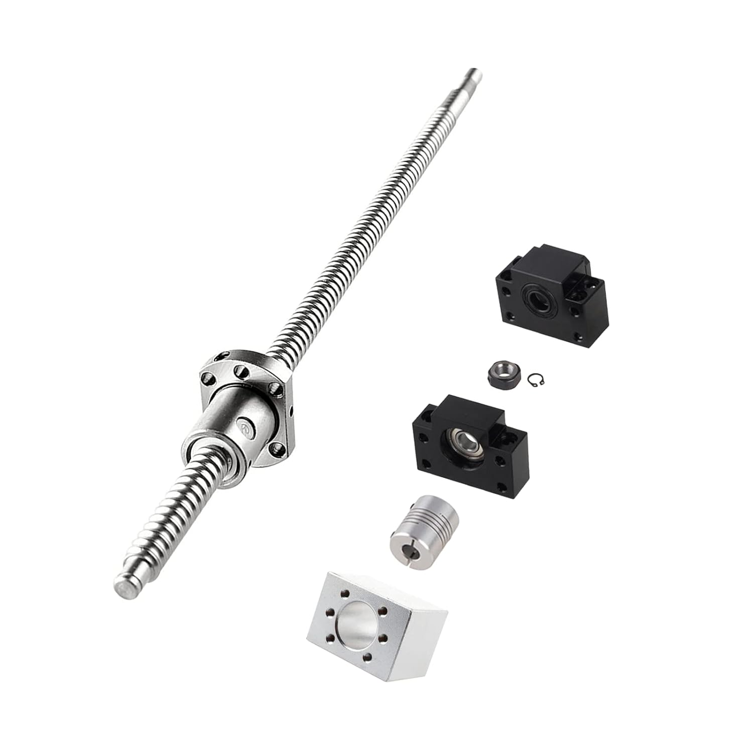 Ball Screw Kit SFU1204-250mm/9.842inch, Ball Screws + BK/BF End Support + Ball nut Housing + Shaft Coupler, for CNC Machine DIY(Diameter 12mm Lead 4mm)