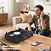 MANGOSTAN Record Player with Built-in Speakers, 3-Speed Belt-Drive Turntable, Bluetooth Receiver & FM Radio, USB Recording, RCA Line Out, AUX-in & Auto-Stop, Black