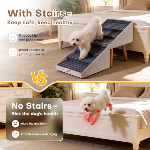 Image of Dog Stairs for Beds, 2-in-1 Foldable Pet Ramp for Small Dogs | 250lbs Large Dog Steps , 21.06 inch H Non-Slip Pet Ramp for Bed Couch for Medium Large Small Dogs Bedside Table Convertible
