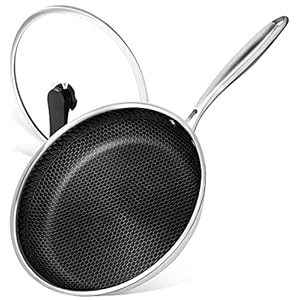 MICHELANGELO 12 Inch Stainless Steel Frying Pan with Lid, Nonstick with Honeycomb Coating, Triply Skillet – Induction Compatible