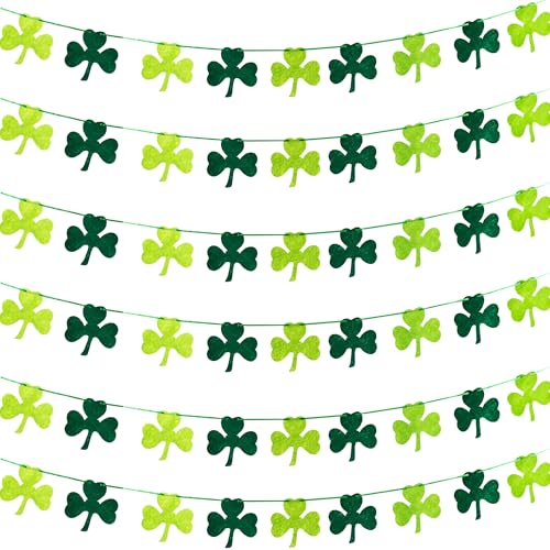 Super Z Outlet 8ft Felt Green Shamrock Four Leaf Lucky Clover Garland Party Banner for Irish St Patricks Day Decoration Birthdays Classroom (Pack of 2)