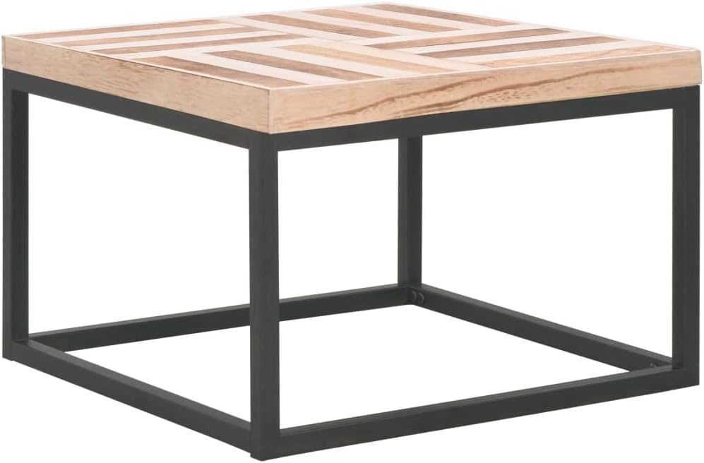 vidaXL Coffee Table, End Table with Steel Legs, Accent Sofa Table for Living Room, Home Furniture, Industrial Style, Solid Wood Paulownia