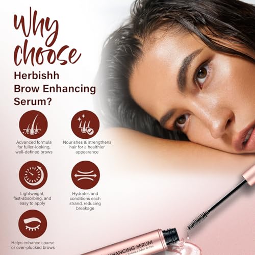 Herbishh Eyebrow Enhancing Serum, Fuller & Thicker Brows, Infused with Hydrating & Strengthening Formula, Sulfate-Free, Travel-Friendly Brow Enhancer, 0.135 fl. oz