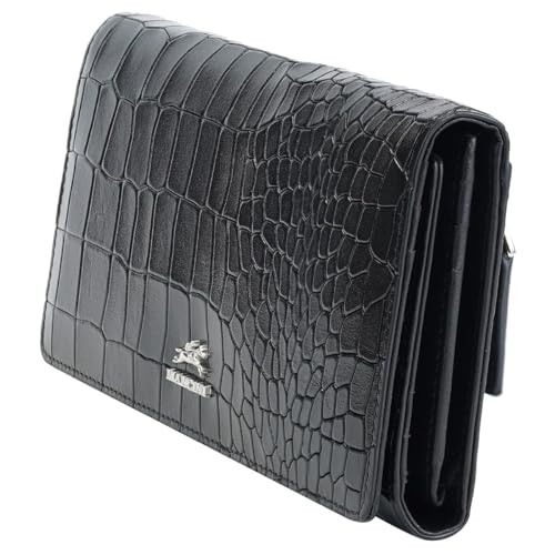 Croco2 Black Women’s Trifold Wallet with Enhanced RFID Security, Black, Contemporary4