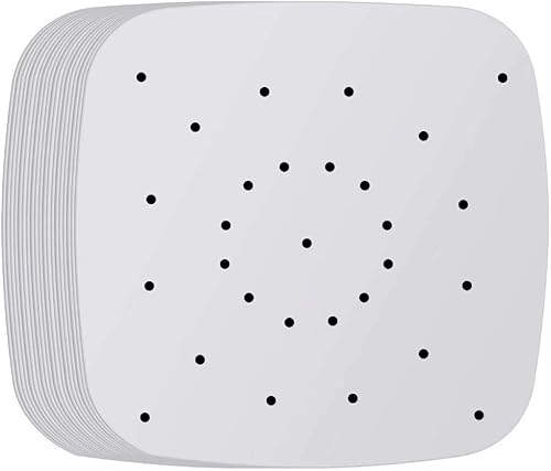 200 hojas cuadradas de papel pergamino perforado de 8.5 pulgadas, revestimiento de vapor de bambú antiadherente prémium para freidoras de aire,