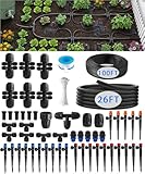Fast-Lock Drip Irrigation System Kit for Garden Watering with 40 Adjustable Nozzles, Leak-Proof & Easy-Connect Irrigation Kit with 1/2' & 1/4' Tubing, for Greenhouse, Lawn, Indoor Pots(26FT+100FT)