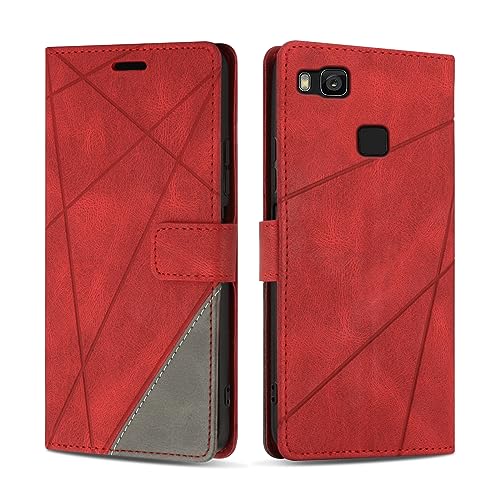 SONWO Hülle für Huawei P9 Lite, Premium PU Leder Handyhülle Flip Hülle Wallet Silikon Schutzhülle Klapphülle für Huawei P9 Lite, Rot