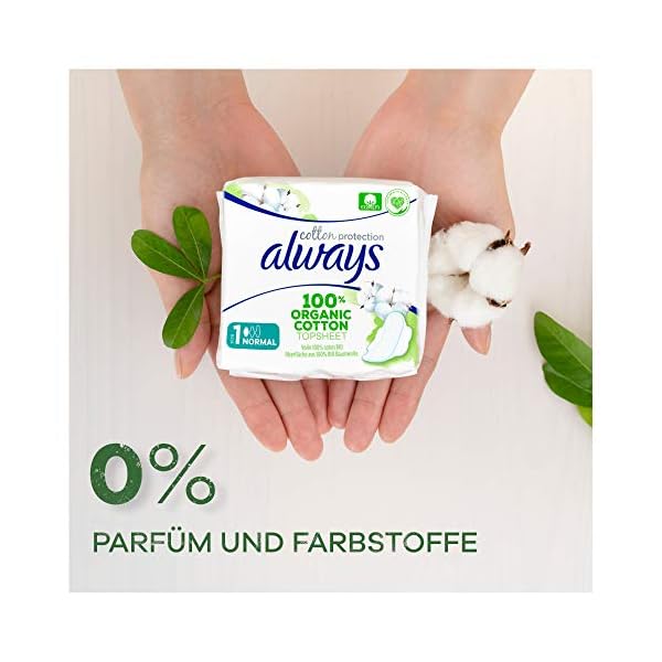 Always Ultra Binden Damen Organic Cotton Gr. 1, Normal (12 Damenbinden mit Flügeln) sicherer Schutz und Oberfläche 100… – Bild 4