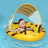 Baby Pool Schwimmring mit verstellbarem Sonnendach und Sicherheitssitz Pool Spielzeug für Alter von 3-36 Monaten (gelbe Biene)