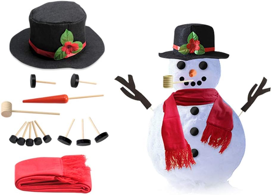 13Pcs Snowman Decorating Kit Snowman Hat Scarf Eyes Nose Mouth Making Building Accessories for Winter Christmas Holiday Party Outdoor Toys Decoration