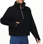THE GYM PEOPLE Sweat-shirt de coupe à demi-zip avec trou de la pouce pour femme