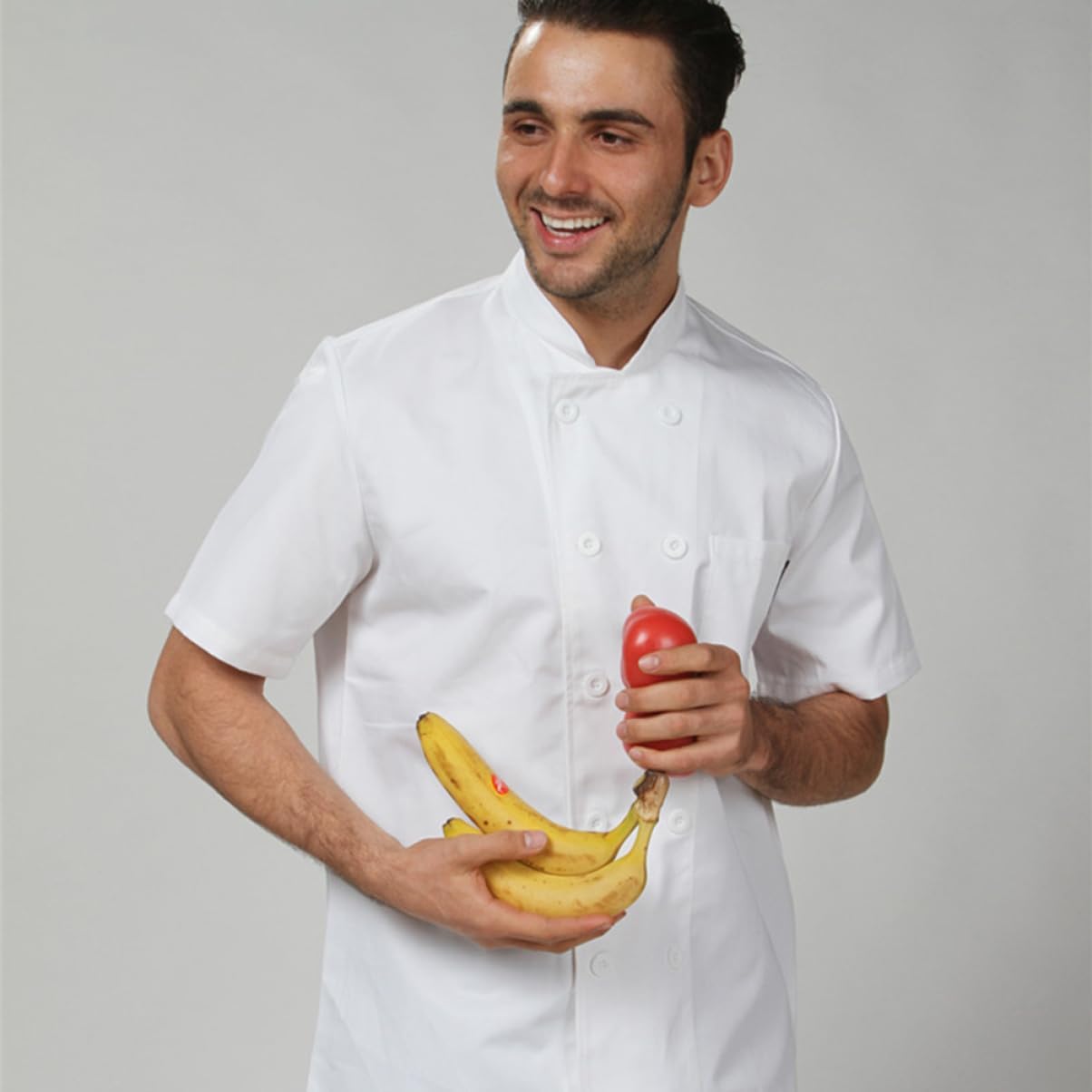 Healeved Short Sleeve Chef Jacket Unisex XXL White Casual Loose Chef Apparel for Men and Women Double-Breasted Design for Kitchen Use