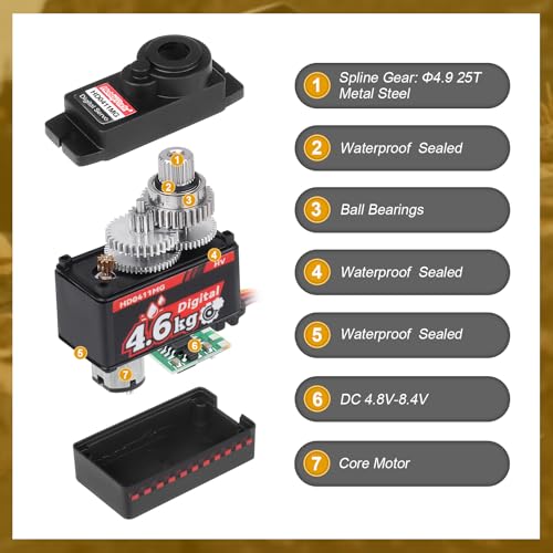 HobbyPark Waterproof RC Servo Steering Servo Metal Gear with Servo Mount Bracket and Arm for Axial SCX24 Upgrades Parts Gladiator Bronco C10 JLU Deadbolt B17 Digital Micro Servo 4.6kg High Torque by Hobbypark - Image 3