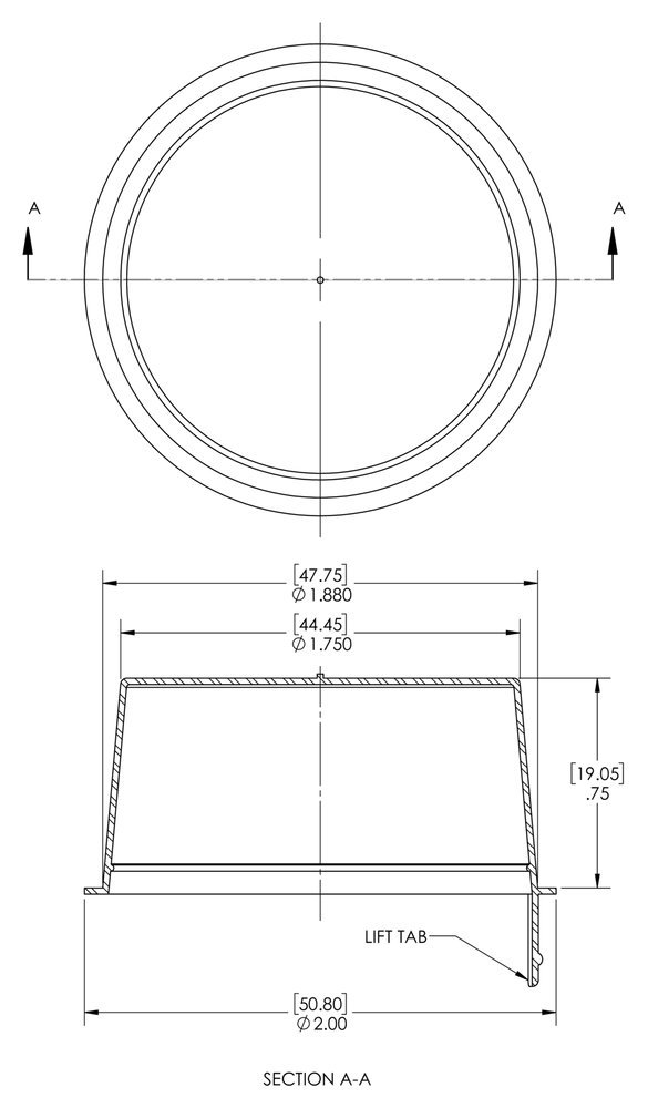Caplugs Plastic Lift Tab Tapered Plug. L-19, PE-LD, Cap OD 2.00