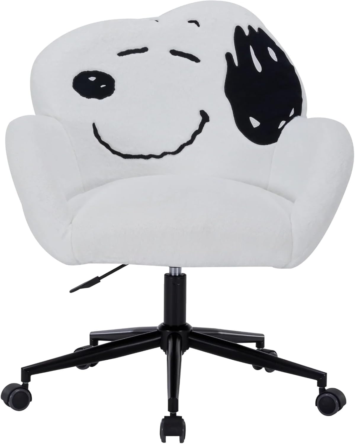 Impressions Vanity Peanuts Snoopy Cozy Swivel Vanity Chair with Embroidered Snoopy and Woodstock Details, Snoopy Artwork, Rolling Chair with Wheels, Adjustable Height, 360 Degree Swing, Plush Comfort