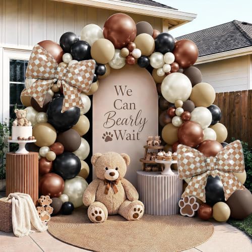 Image of Brown Balloon Arch Kit with 2Pcs Brown Plaid Bow Balloons