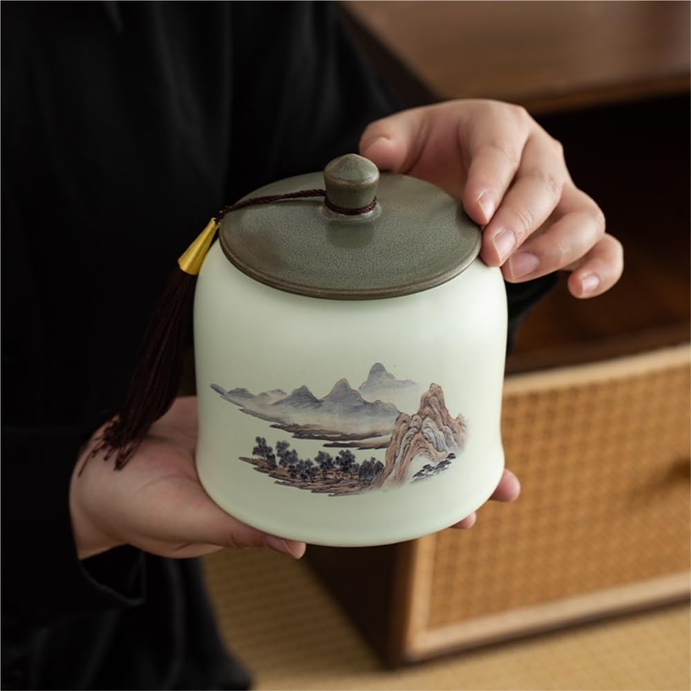 Tarro De Azúcar Recipiente de cerámica for almacenar té a Granel, Tarro for condimentos Cocina for el hogar, Juego Chino, Caja Regalo con Doble Bote De Té