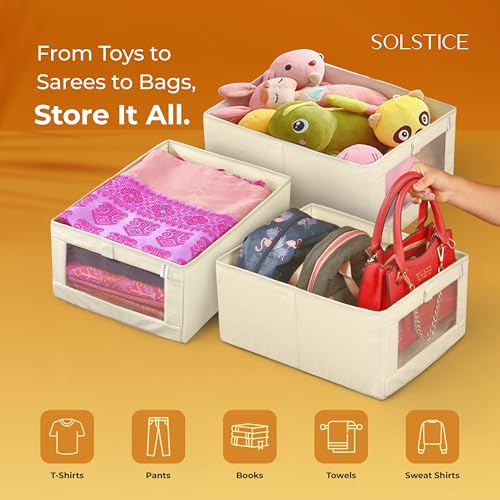 Image of SOLSTICE Premium Wardrobe Organizer Box | Pack of 2 - Foldable Closet Storage for Clothes & Accessories (40x27x17 cm) (Cotton)