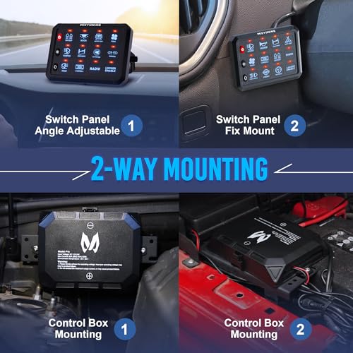 MICTUNING 12 Gang Switch Panel P1S B12X High Power Multifunction Pulse/Strobe/Momentary/Toggle Switch Panel with Circuit Control Fuse Box for Truck Offroad Marine Camper Blue, 2 Years Warranty — view 5