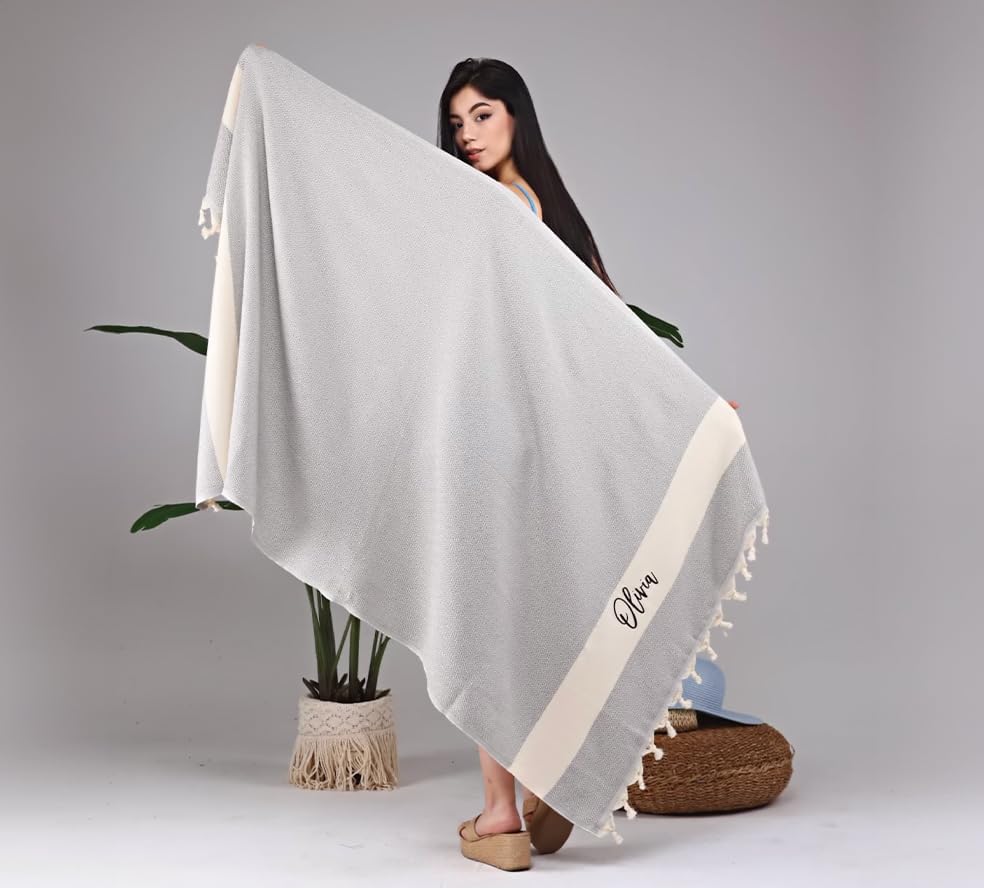 Miniatura 4 de Hello ACCESORIES Toalla de playa turca 100% algodón, 38 x 70 pulgadas, secado rápido, ligera y sin arena, peshtemal turco para baño, playa, spa y