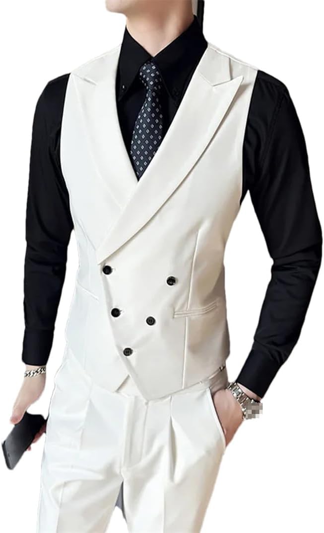 Dvbfufv Mens Dress Vests Men Casual Slim Fit Suit Vest Double Breasted Waistcoat Mens Formal Business Jacket