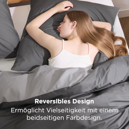 BEDSURE Bettwäsche 135x200 Baumwolle 4tlg. - Dunkelgrau/Grau 80x80 2 Kissen – Ansicht 2