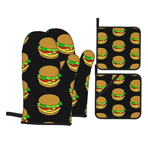 TCIYPILTD Hamburgare ugnsvantar och grytlappar set 4 st set, hög värmebeständig, köksugnsvantar för matlagning, bakning, grillning