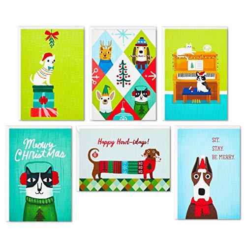 Hallmark Cartões de Natal em caixa, gatos e cães natalinos (6 desenhos, 24 cartões com envelopes)
