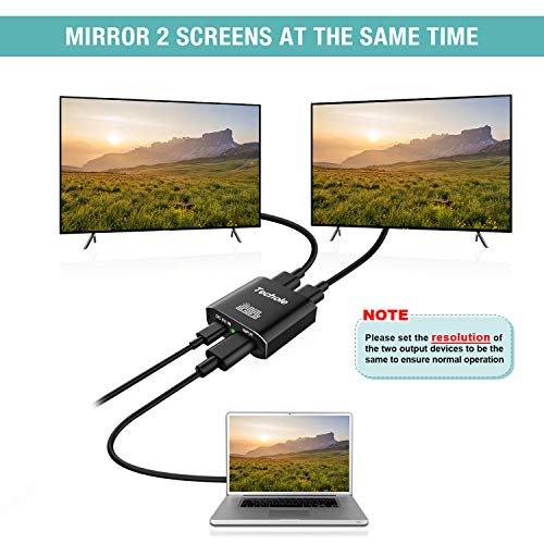 HDMI Splitter 1 in 2 Out - Techole 4K Aluminum Ver1.4 HDCP, Powered HDMI Splitter Supports 3D 4K@30HZ Full HD1080P for Xbox PS4 PS3 Fire Stick Roku Blu-Ray Player Apple TV HDTV - Thumbnail 4