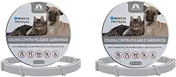 Kit com 2 Coleiras Antipulgas para Cães e Gatos com até 8 Meses de Proteção Contra Carrapatos Mosquitos Piolhos Pulgas (63 cm)
