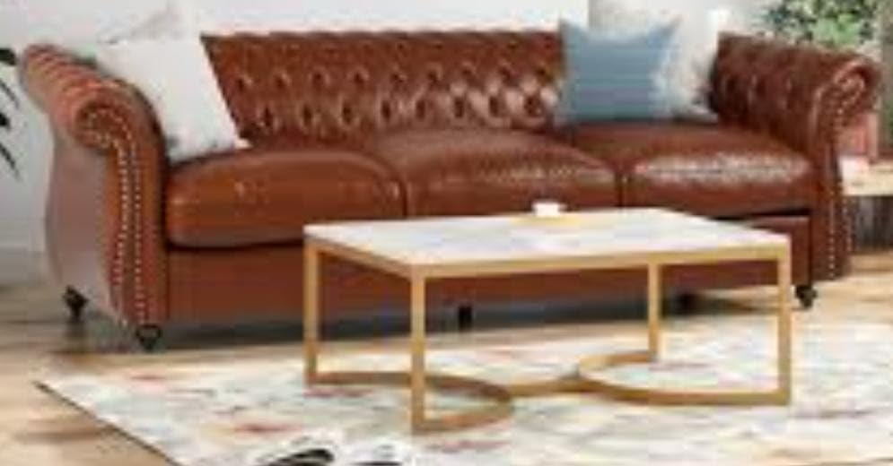 Image of Royale Curved Arm Tufted Three Seater Elegant Wooden Base Sofa in Wide Extravagant Fabric, Gives Luxurious Look for Home /Living Room /Office /Guest Room /Hotels