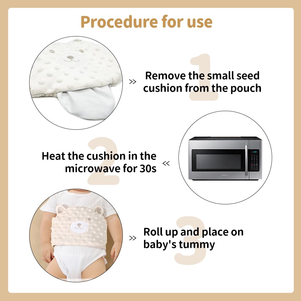 Cinturón anticólico para bebé, Cojín de huesos de cereza, Cinturón anticólico para dolores abdominales y flatulencias, Microondas o Horno, Hipoalergénico y Lavable, Cojín de grano 100% algodón