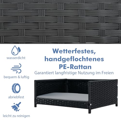 COSTWAY Hundebett aus PE-Rattan, Haustierbett mit abnehmbarem Kissen & waschbarem Bezug, Metallrahmen, erhöhtes Hundesofa für kleine/mittelgroße Hunde, Hundecouch für drinnen draußen, 62x46x25cm