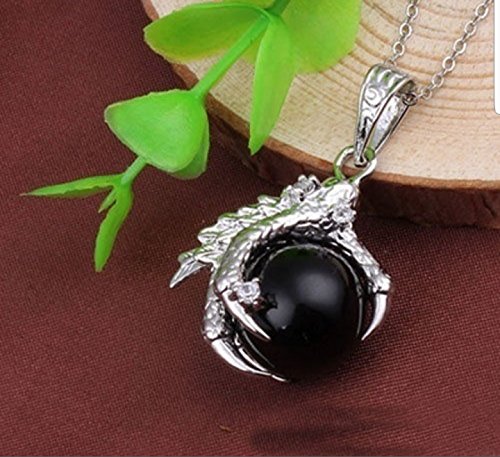 Féeries et merveilles Collier Dragon (Onyx Noire Patte DE Dragon Argent), Statuette Dragon
