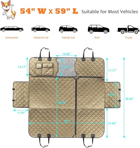 Image of 6-in-1 Dog Car Seat Cover for Back Seat, Waterproof Dog Car Hammock with Mesh Window, Non-Slip Pet Backseat Protector for Cars, Trucks and SUVs(Beige, 6 in 1 Dog CAR SEAT Cover)