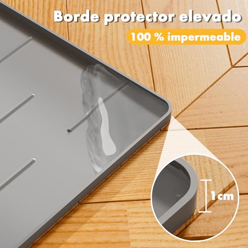 Pieviev Alfombra Gatos Arenero Silicona, 86 x 56 cm Alfombrilla Arenero, Tapete Areia Gatos Grande, Impermeable y Antideslizante Cat Litter Mat, Gris Claro - imagen 6