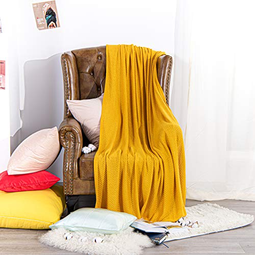 Image of NTBAY Rayon Derived from Bamboo Knit Throw Blanket, 51 x 67, Ginger Yellow | Breathable Cable Knit Throw Made with Rayon Derived from Bamboo, Soft Cooling Bed Throws for Sofa, Bed, Reading, and Travel