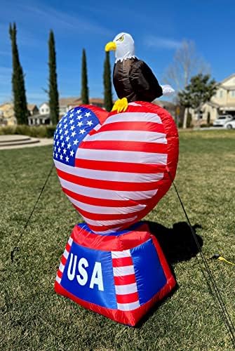 Two Party & Patriotic Party Decorations Bundle, Includes 6 Foot Tall Party Inflatable Palm Tree with Monkey Coconut and Flower, and 5 Foot Tall 4th of July Love Heart with American Flag and Eagle