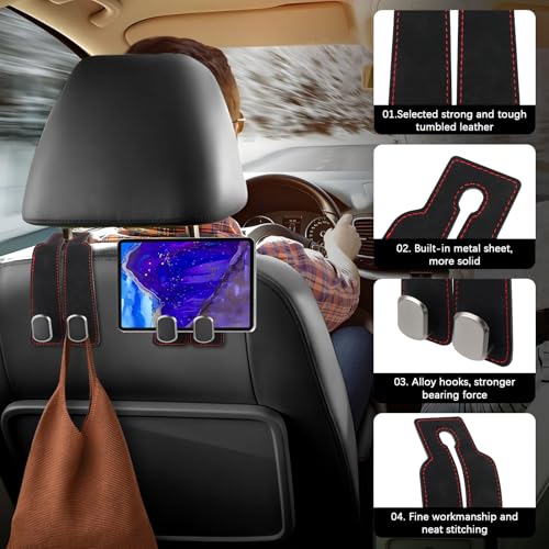 2 Stück Auto Lagerung Haken, Doppelhaken für Autositzrückseite, Auto Kopfstützen Haken, Rücksitz Kopfstütze Haken Aufbewahrungshaken, Leder Autositz Haken für Autositz Handtaschenhalter Taschenhaken