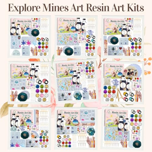 Image of Mines Art Resin Art Kit with Moulds - Complete Resin Jewellery Making Kit for Keychains & Earrings - 200g 3:1 Epoxy Resin, 3 Glitter Colors, 3 Mica, 2 Pigments, Gold & Silver Flakes & More - (MRA - 123)
