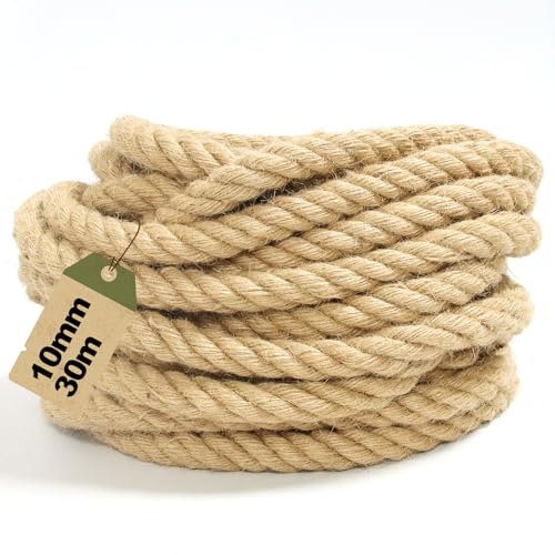 Corda Juta Naturale 10mm x 30m – Spago Grosso Resistente in Fibra Vegetale per Fai-da-Te, Giardino e Arredo Casa | Corda Canapa Alternativa | Spago per Decorazioni Rustiche
