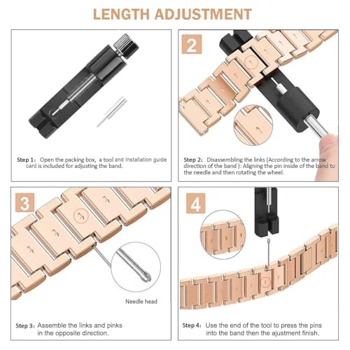 Dealele Cinturino Compatibile Con Samsung Galaxy Watch 3 (41Mm), Bracciale In Acciaio Inossidabile Diamante Strass Da 20Mm Con Cassa Anello Castone, Oro Rosa - 7