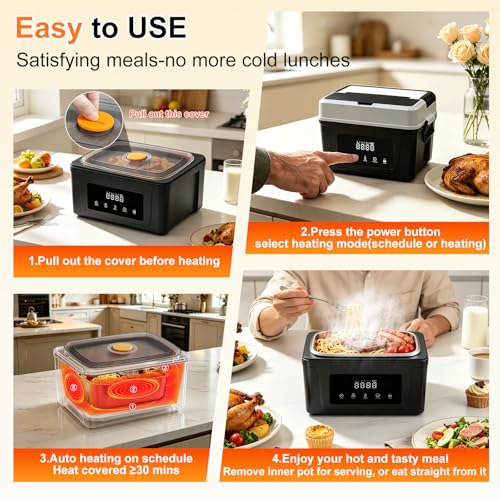 Aordeep Cordless Heated Lunch Box for Adults, 5-Sided Graphene Heating, 18000mAh Rechargeable, 1.5L/6.3Cups Large Capacity, Leakproof & BPA-Free, Smart Timer, Portable Bento Box for Work/Office/Truck — view 3