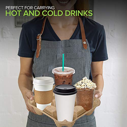 4 Cup Disposable Coffee Tray (75 Count) - Biodegradable And Compostable Cup Holder - Durable Drink Carrier For Hot Or Cold Drinks - To Go Coffee Cup Holder For Food Delivery Service, Uber Eats #TOP5